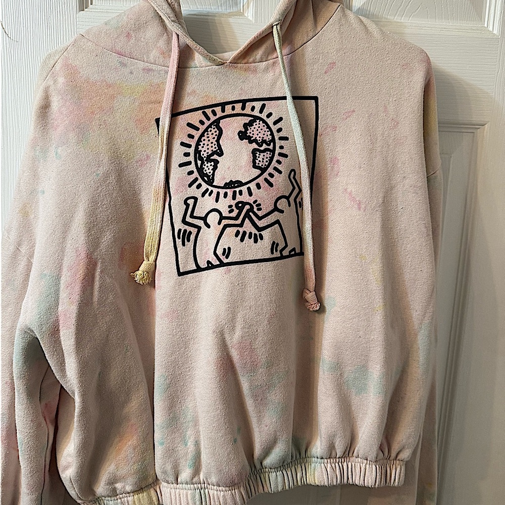 Keith haring women’s tie dye slight crop hoodie size L